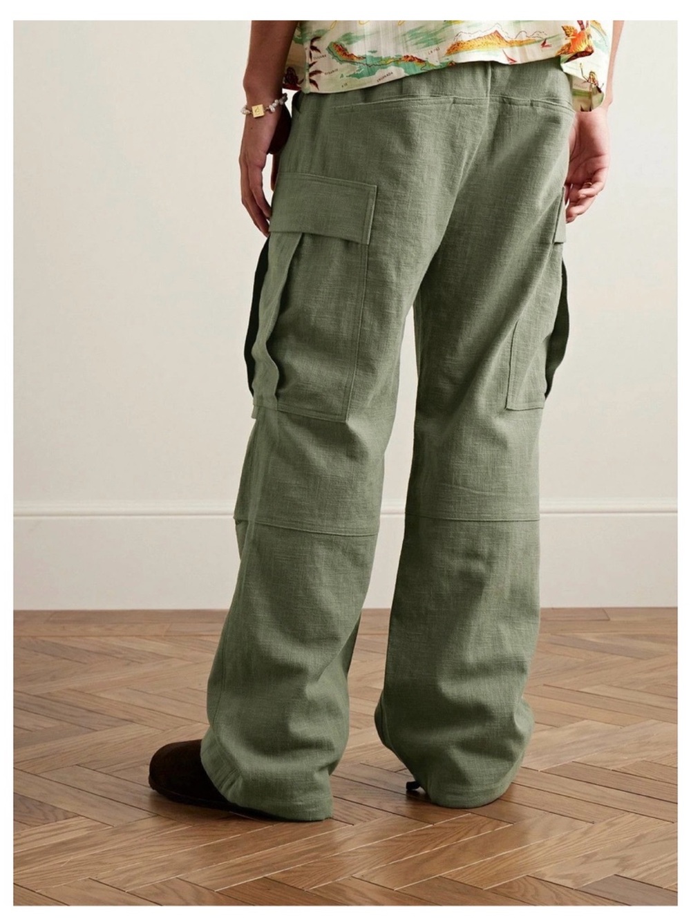 Cherry LA Baja Wide Leg Linen Drawstring Cargo Pants Green - Picture 2 of 11